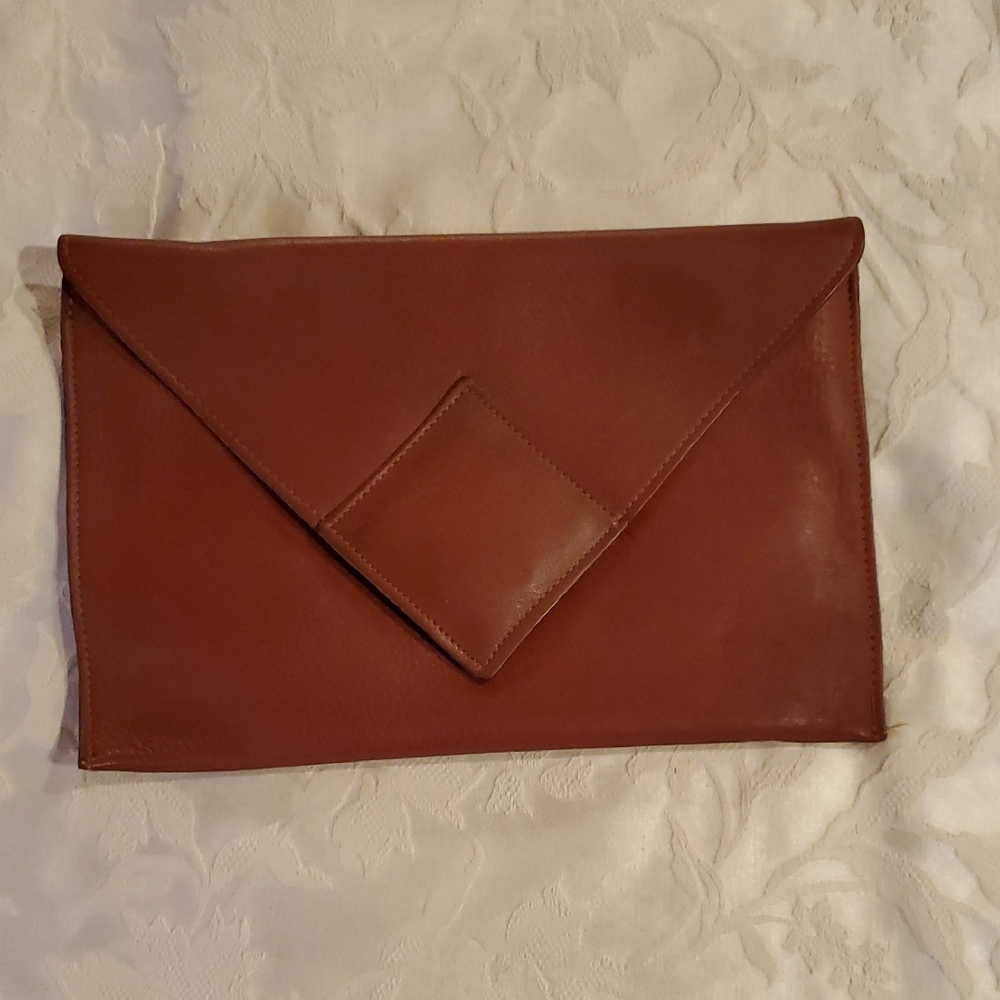 Vintage Brown Leather Envelope Clutch